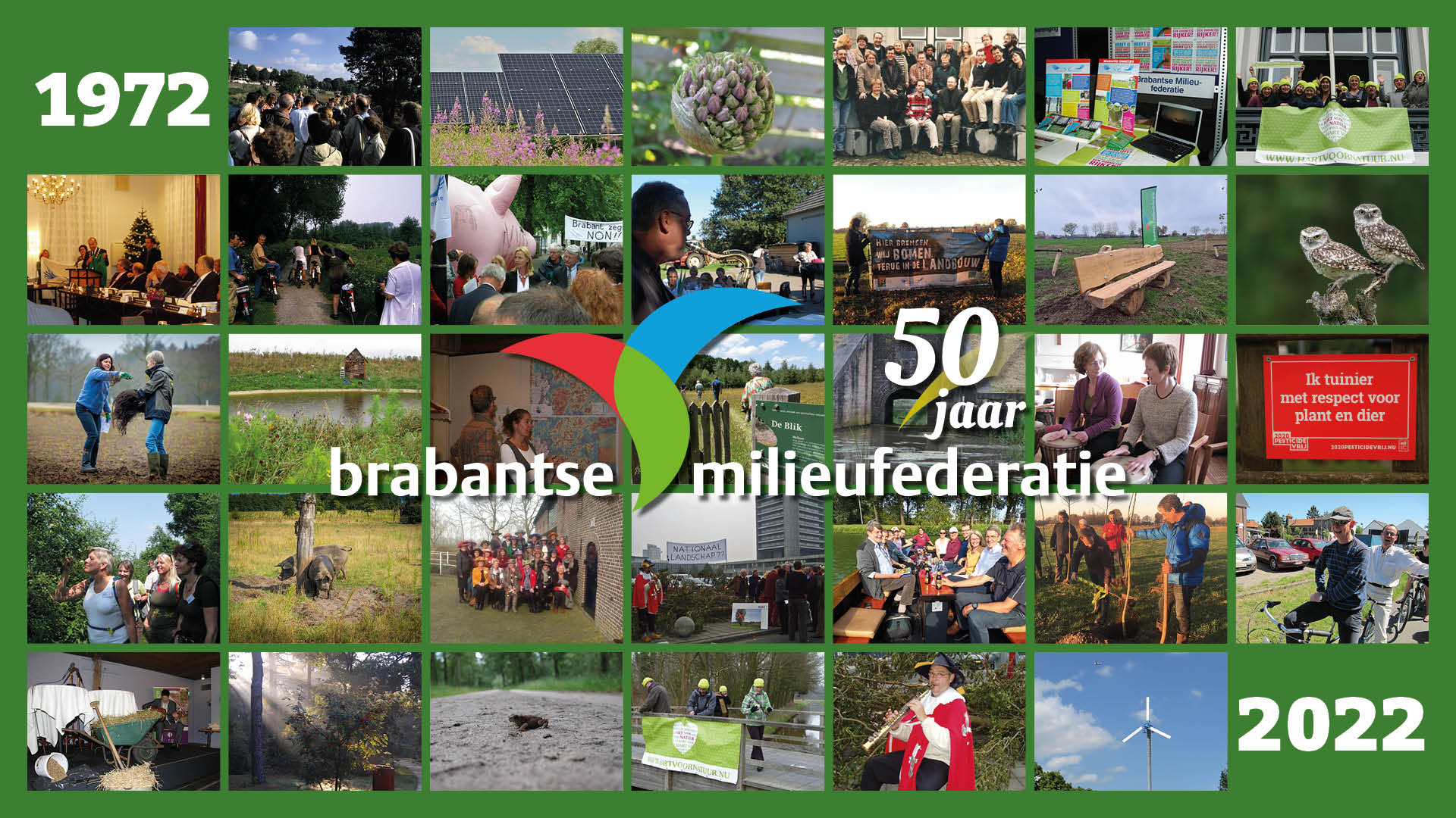 Collage van foto's van 50 jaar Brabantse Milieufederatie.